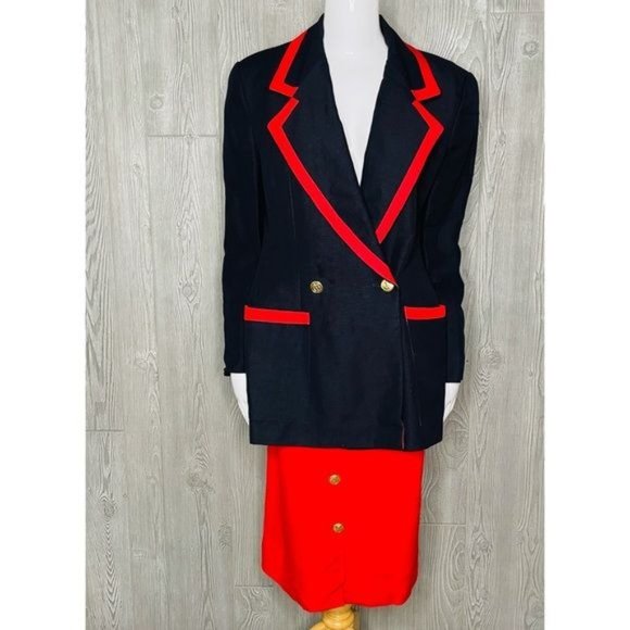 giorgio sant angelo gold collection nautical skirt suit black w/ red trim sz 8 - Picture 9 of 10